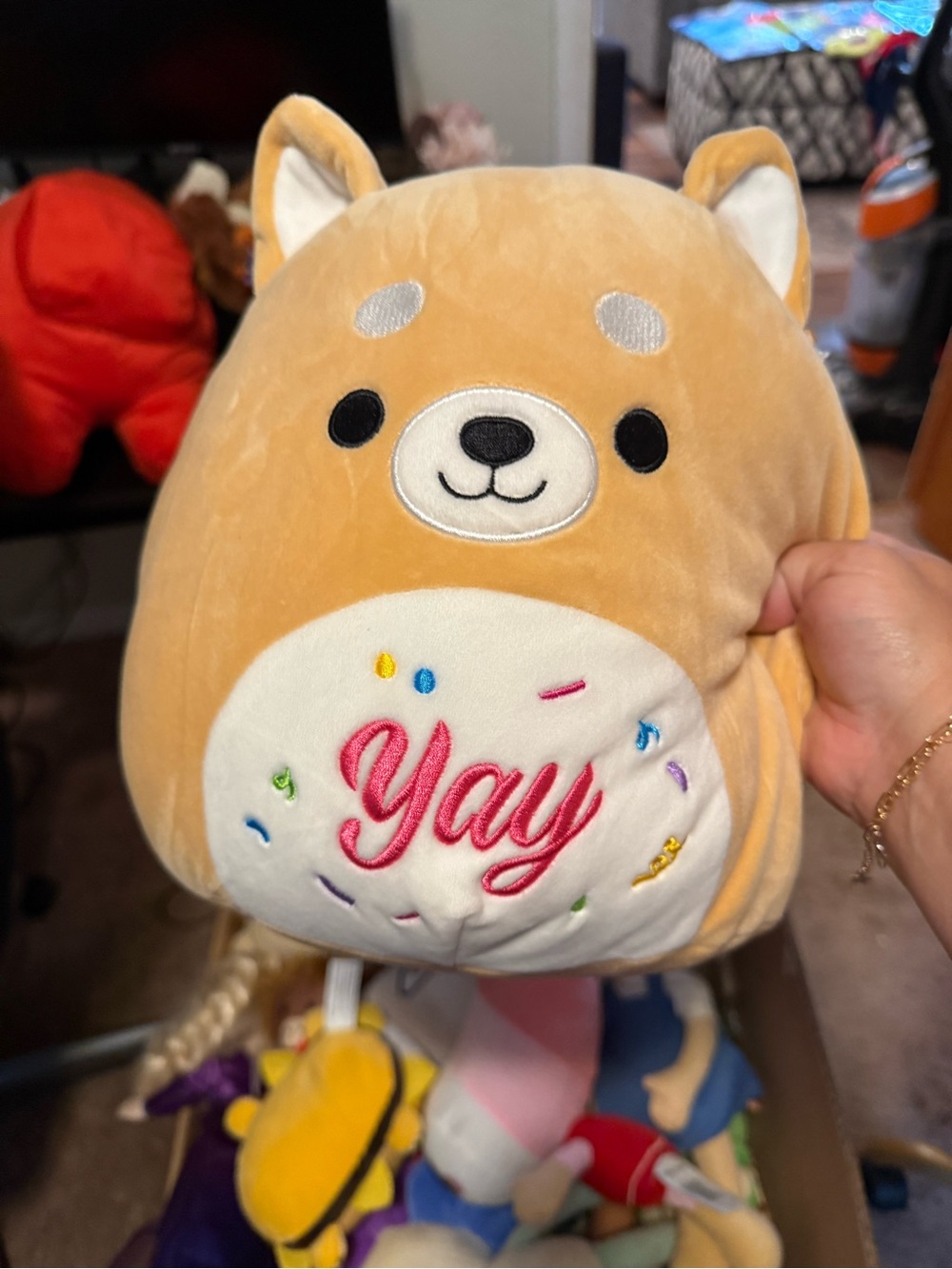 Plush Dog 'Yay' Embroidered Tan Plush